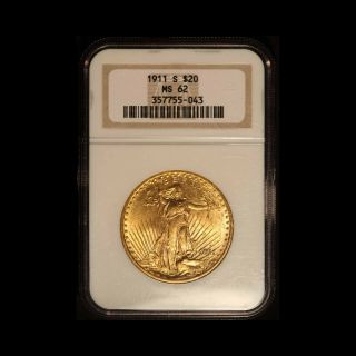 1911 - S $20 Gold St.  Gaudens Double Eagle Ngc Ms 62 - Usa