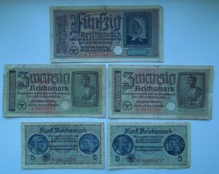 Germany 5,  20,  50 Reichsmark Ww2 1940 - 45 (5 Banknoten),  Original/,