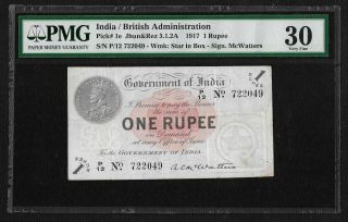 British India,  1917,  1 Rupee,  Pmg Very Fine 30,  Ac Mcwatters Sign Note Pick 1e
