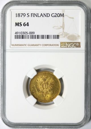 1879 - S Finland Gold 20 Markkaa Ngc Ms64