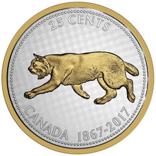 Canada 2017 1967 25 Cents Bobcat Big Coin Series 5 Oz Fine Silver Coin