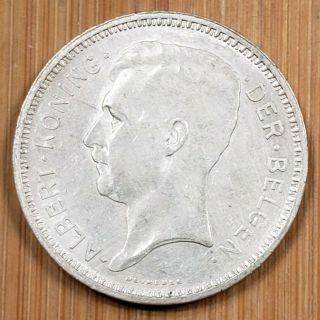 1934 Belgium 20 Francs Silver Coin - King Albert 1 - Der Belgen - Dutch Text