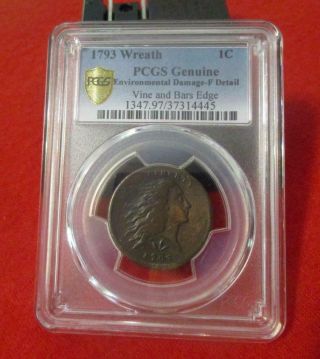 1793 Wreath Cent.  Vine And Bars Edge.  Pcgs Fine Details.  Great Looking Coin Mf