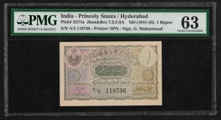 India Hyderabad State,  1942,  1 Rupee,  Pmg Choice Unc 63,  Pick S271a Note.