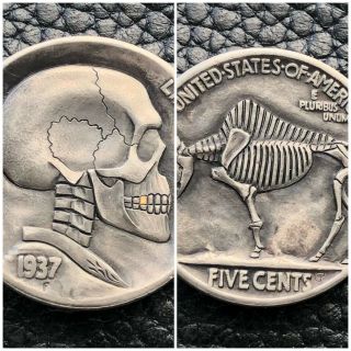 Hobo Nickel 1937 Buffalo Nickel 24k Gold Inlay Double Side Made By G.  Palsis