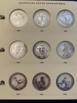 1990 - 2016 Silver Kookaburra Set In Littleton Album 27 Coins