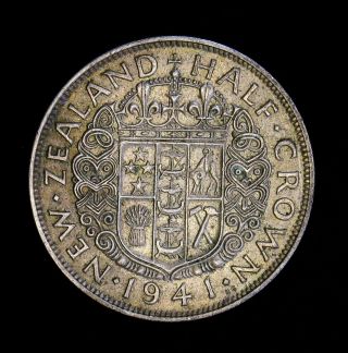 1941 Zealand Half 1/2 Crown Silver Coin 2