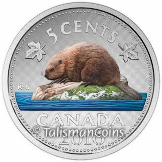 Canada 2016 Big Coins Series 4 Beaver Color 5 Cents 5 Oz Silver Nickel Proof