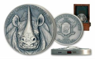 Rhino 5000 Francs Mauquoy - 2019 5 Oz High Relief Pure Silver Coin - Ivory Coast