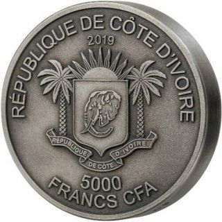 RHINO 5000 Francs MAUQUOY - 2019 5 oz High Relief Pure Silver Coin - Ivory Coast 4