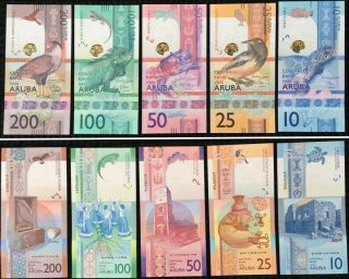 Aruba Florin 2019 Banknote Set 200,  100,  50,  25,  10 Uncirculated - Design