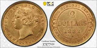 1882 H Newfoundland $2 Gold Pcgs Certified Au