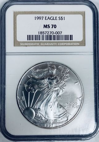 1997 $1 American Silver Eagle Ngc Ms70 1857270 - 007