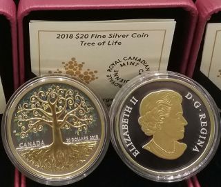 2018 Tree Of Life 1oz Pure Silver Gold - Plated Proof $20 Coin Canada