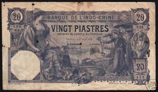 French Indo China 20 Piastres P41 1920 Rare Vietnam Money Bank Note