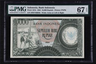 1964 Indonesia Bank Indonesia 10000 Rupiah Pick 101b Pmg 67 Epq Gem Unc