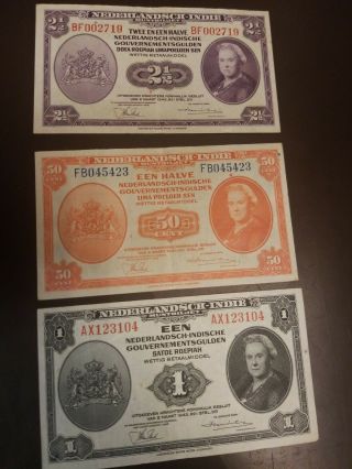 Netherlands Indies - 50 Cent & 1 & 2 1/2 Gulden Notes - 1943