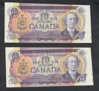 1971 Bank Of Canada 10 Dollars Bank Notes Cutting Error X2 Consecutive