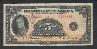 1935 Banque Du Canada 5 Dollars Bank Note