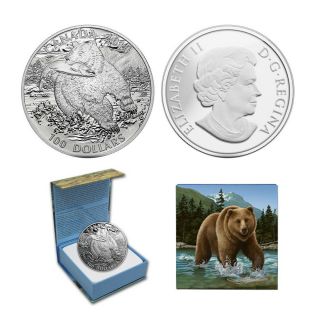 2014 $100 Canada The Grizzly Bear,  Fine.  9999 Silver Coin (ogp/coa)
