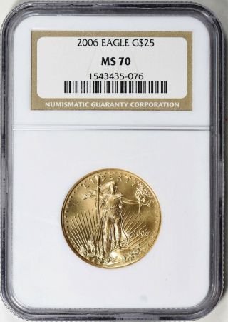2006 $25 American Gold Eagle 1/2 Oz - Ngc Ms70 - Exquisite Perfection