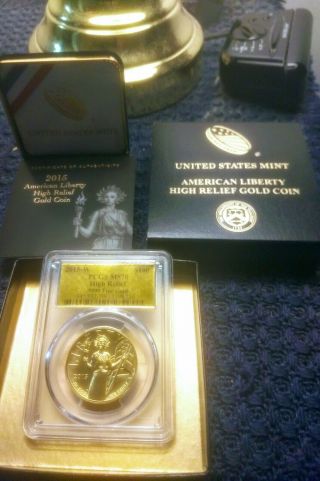 2015 W $100 High Relief Liberty Pcgs Ms 70,  Gold Foil Label With Ogp &
