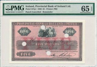 Provincial Bank Of Ireland Ireland 5 Pounds 1926 Rare Pmg 65epq