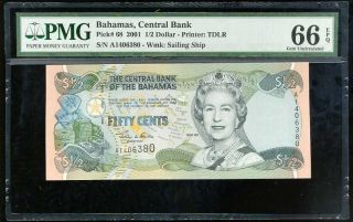 Bahamas 1/2 Dollar 2001 P 68 Gem Unc Pmg 66 Epq Nr