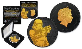 2018 Niue 1oz Silver Coin Stormtrooper Star Wars W/ Black Ruthenium & 24kt Gold