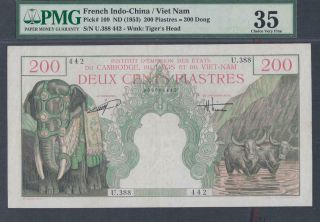 French Indochina 200 Piastres Banknote P - 109 Nd 1953 Pmg 35