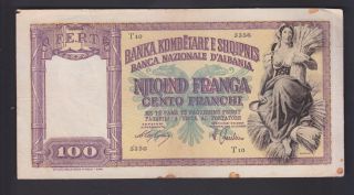 1939,  Albania Paper Money,  100 Fr.  Italy Occupation.  R2