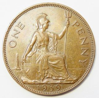 1939 Uk Great Britain Penny Coin Km 845 " Higher Grade Coin " Sb5838