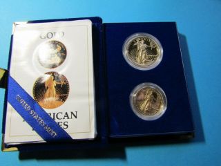 1987 - P 2 Coin American Gold Eagle Proof Set 3 1 Oz & 1/2 Oz Ogp & - Gem Bu