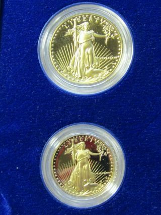 1987 - P 2 Coin American Gold Eagle Proof Set 3 1 oz & 1/2 oz OGP & - Gem BU 2
