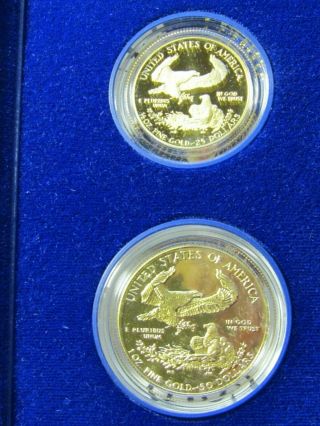 1987 - P 2 Coin American Gold Eagle Proof Set 3 1 oz & 1/2 oz OGP & - Gem BU 3
