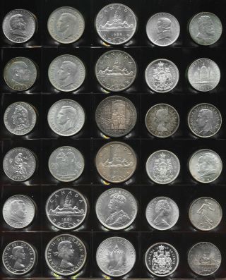 60 SILVER BIG UNC WORLD COINS (Gr Wt 34,  TrOz) CANADA EUROPE & MORE 2