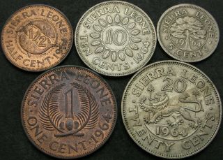 Sierra Leone 1/2,  1,  5,  10,  20 Cents 1964 - 5 Coins - 2956 ¤