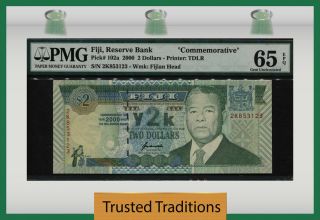 Tt Pk 102a 2000 Fiji 2 Dollars " Ganilau Commemorative " Pmg 65 Epq Gem Unc