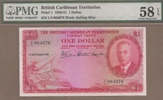 British Caribbean Ter.  : 1 Dollar Banknote,  (au Pmg58),  P - 1,  01.  09.  1951,