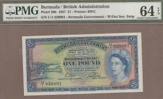 Bermuda: 1 Pound Banknote,  (unc Pmg64),  P - 20b,  01.  05.  1957,