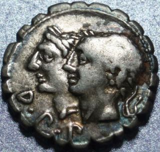 106 Bc Roman Republic Silver Denarius Serratus Dei Penates & Sow Founding Legend
