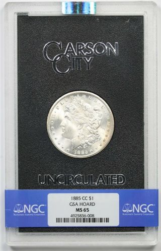 1885 - Cc $1 Ngc/gsa Hoard Ms 65 Morgan Silver Dollar W/ Box,