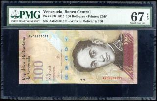 Venezuela 100 Bolivares 2015 P 93 Gem Unc Pmg 67 Epq Nr