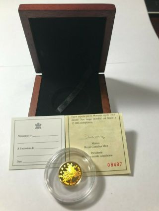 2001 Maple 1/4 Oz $10 Leaf Hologram Proof Gold Coin