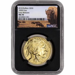 2018 American Gold Buffalo (1 Oz) $50 Ngc Ms70 Early Releases Bison Label Black
