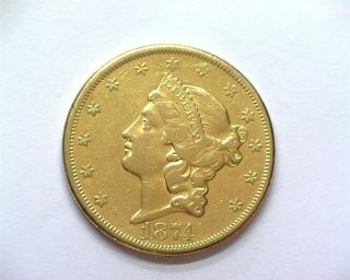 1874 - Cc Liberty Head $20 Gold Double Eagle About Uncirculated