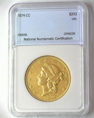 1874 - CC LIBERTY HEAD $20 GOLD DOUBLE EAGLE ABOUT UNCIRCULATED 2