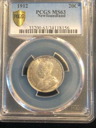 1912 Newfoundland 20 Cents Pcgs Ms63 Silver Coin