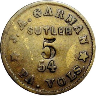 54th Pennsylvania Volunteers Civil War Sutler Token J A Garman