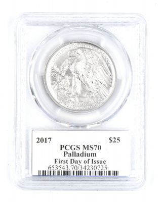 2017 $25 PALLADIUM EAGLE PCGS MS70 EDMUND MOY FIRST DAY ISSUE COLLECTIBLE COIN 2